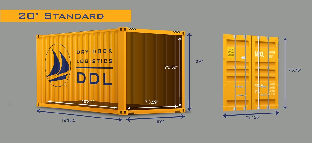 20 standard shipping container dimensions inches