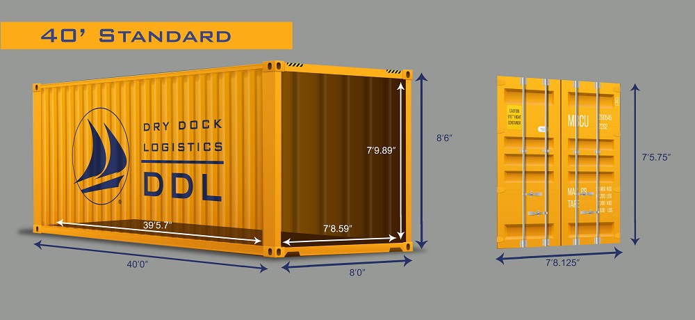 40 standard shipping container dimensions inches